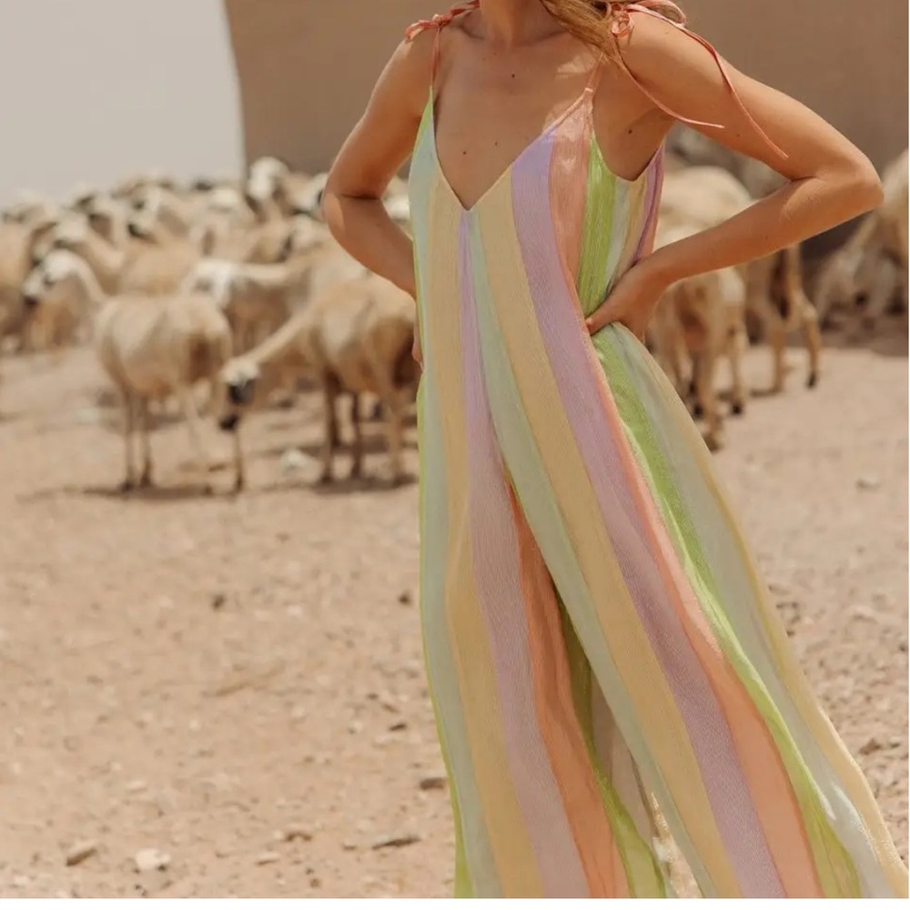 Pastel Rainbow Tie Shoulder Jumpsuitt